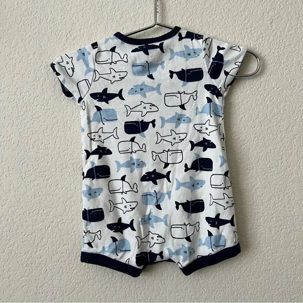 Carter’s white blue whale nautical print short sleeve shorts onesie